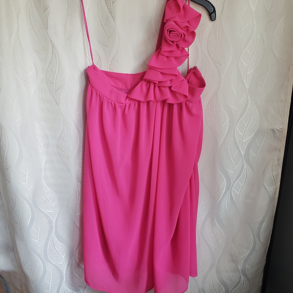 Pink One Shoulder Floral Mini Dress